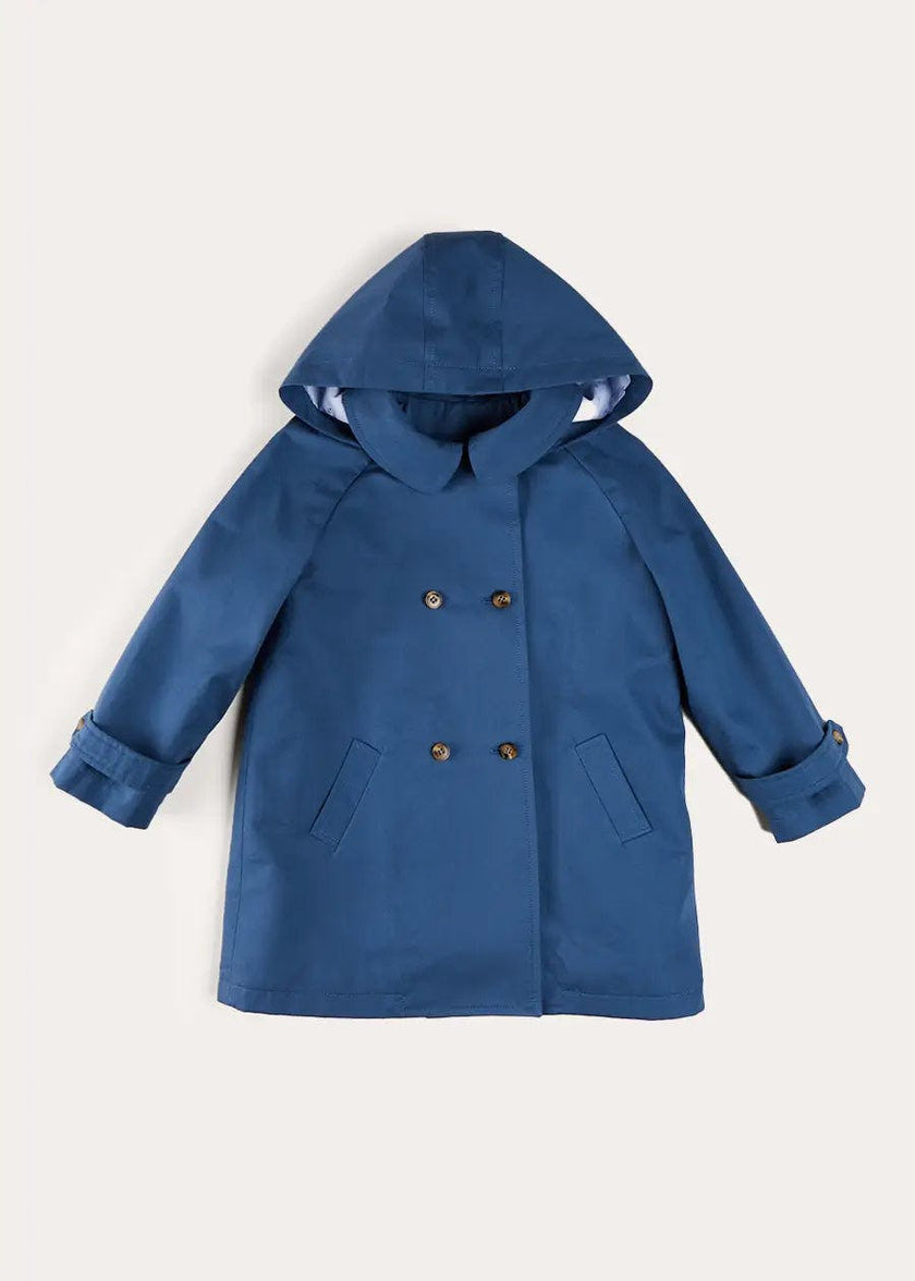Double Breasted Coat With Detachable Hood in Blue (18mths-10yrs)
