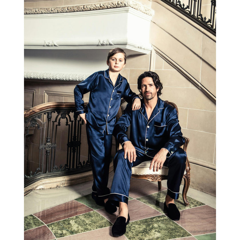 Men's Silk Pajama Set in Navy