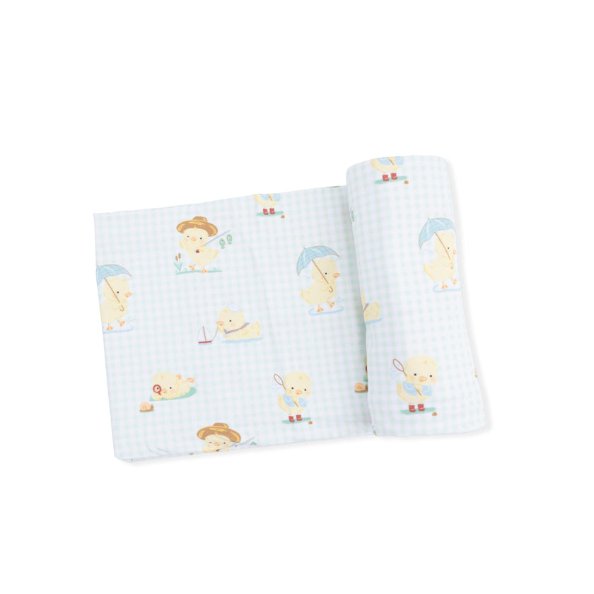 Vintage Spring Ducklings Green - Swaddle Blanket