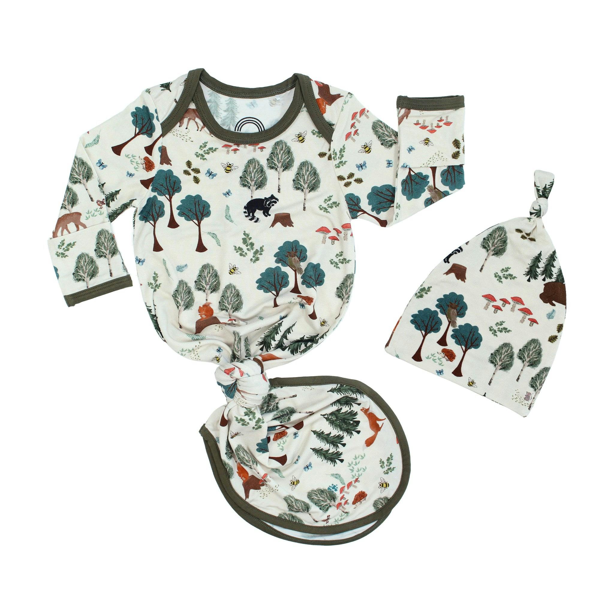 In the Woods Bamboo Gown and Hat Newborn Baby Gift Set