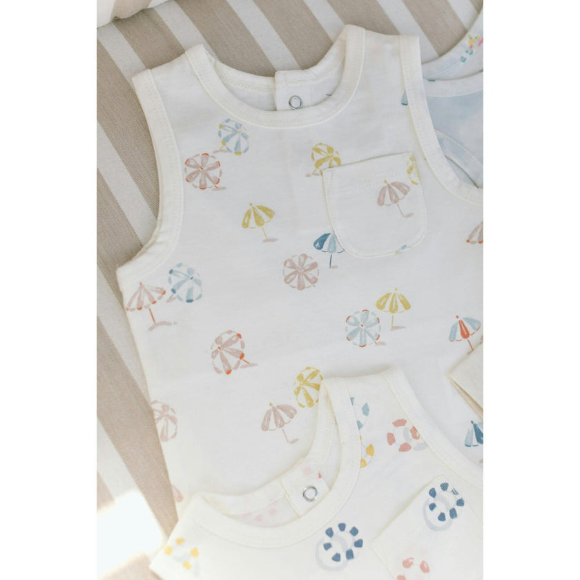 Girls Front Pocket Tank Top, Cream