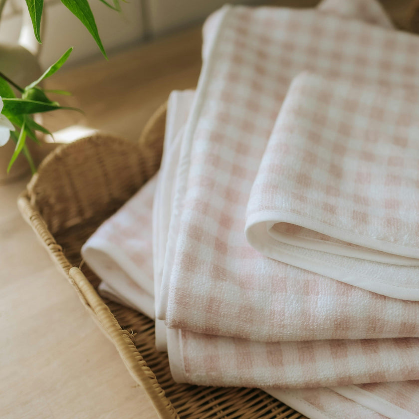Picnic Gingham Baby Hooded Towel - Pink
