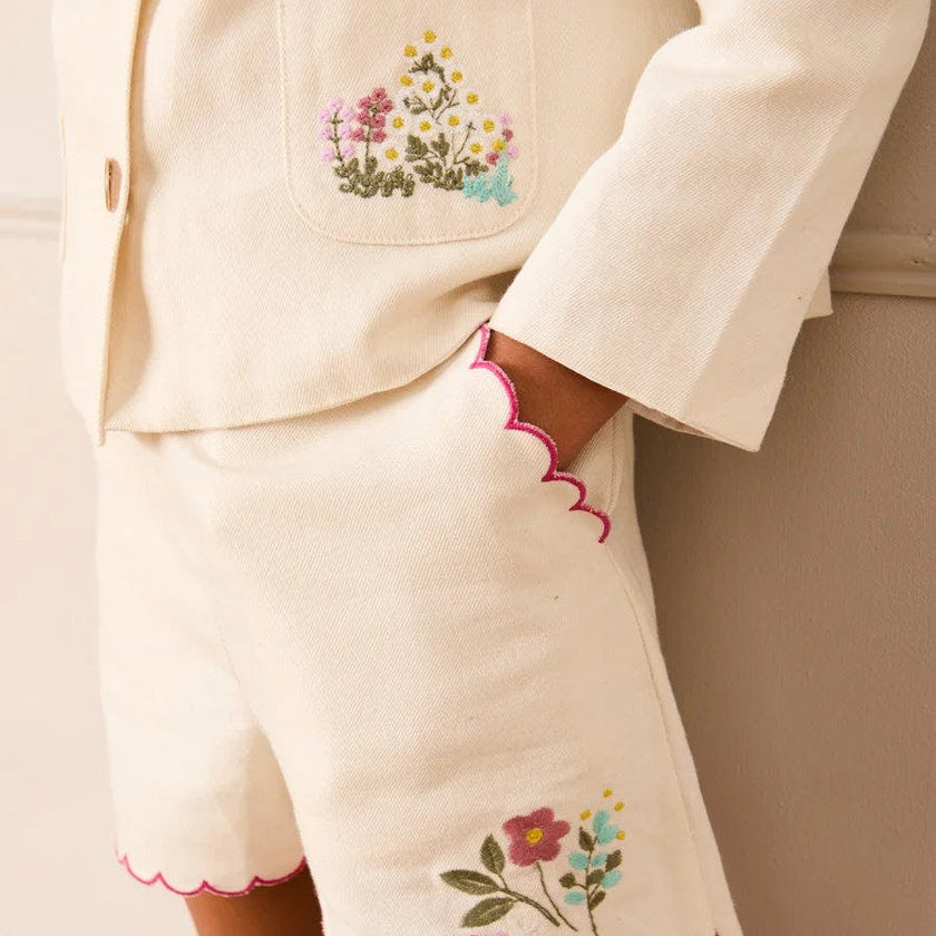 Wildflower Embroidered Statement Collar Jacket in Cream (4-12yrs)