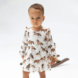Wild Horses - Long Sleeve Ruffle Bodysuit Dress