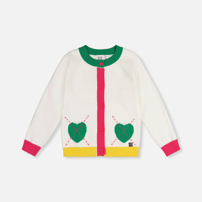 Knitted Cardigan Off-White, Green and Pink
