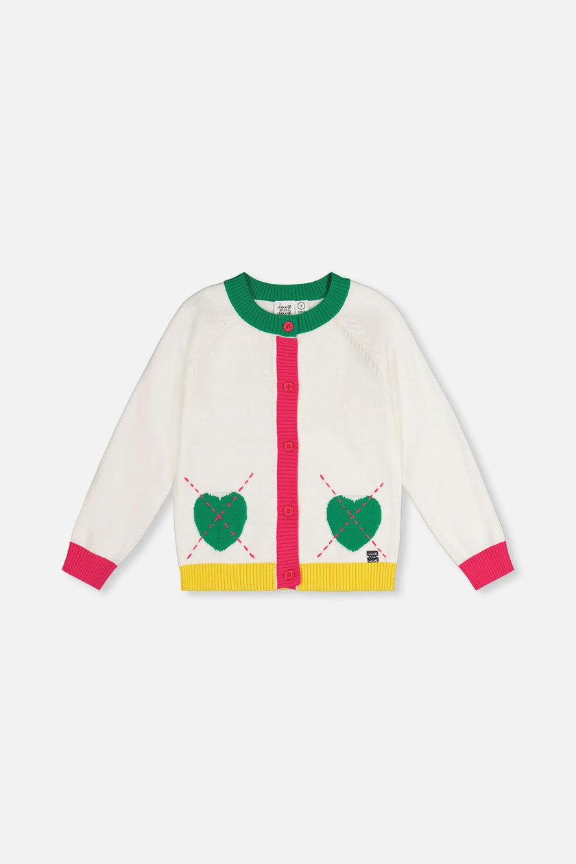 Knitted Cardigan Off-White, Green and Pink