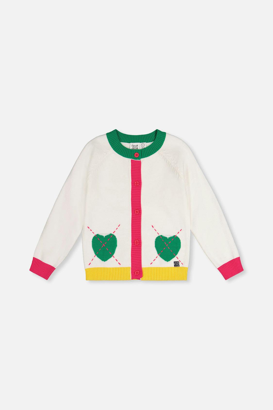 Knitted Cardigan Off-White, Green and Pink