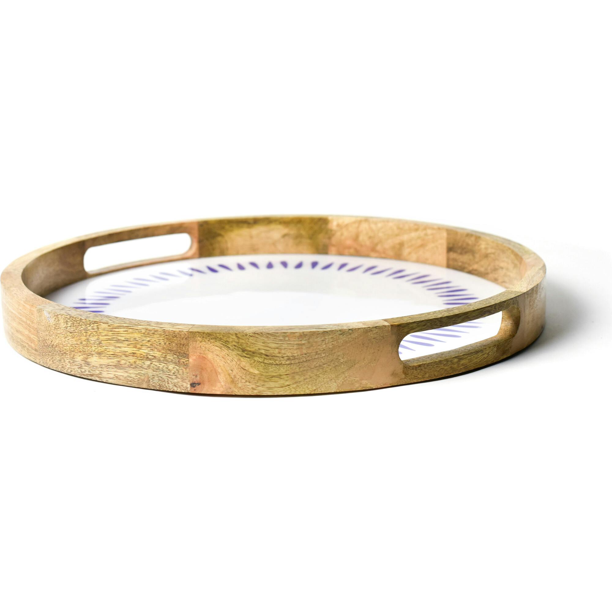 Iris Blue Drop Wood Handled Round Tray