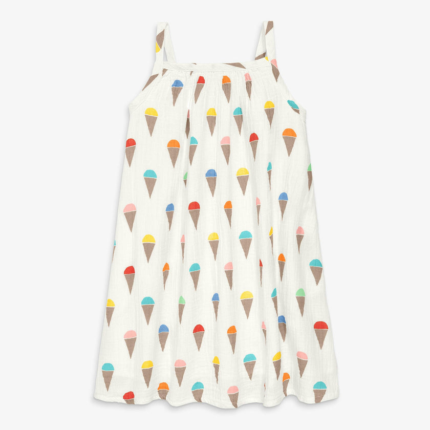 Kids cotton gauze tank dress in rainbow scoops
