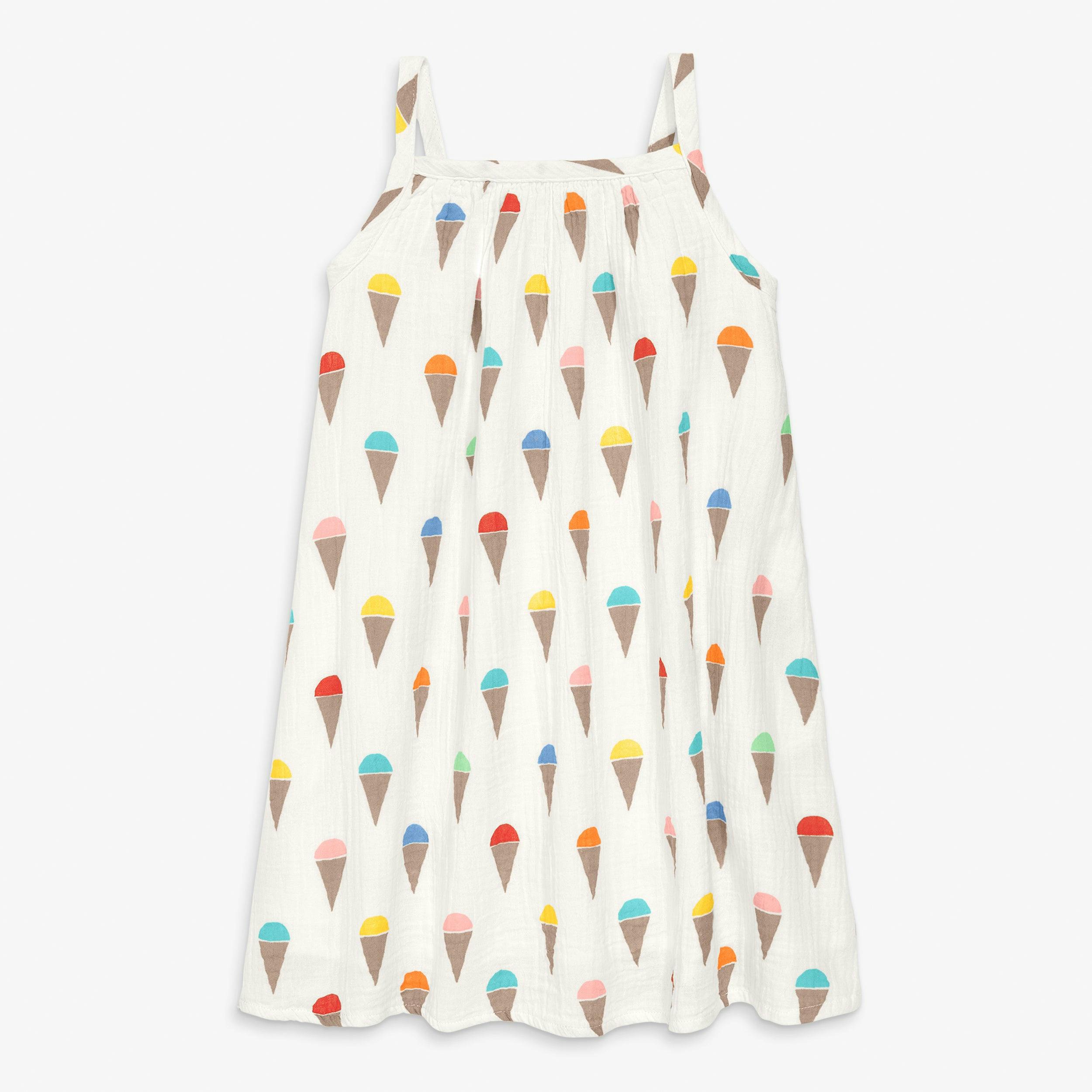 Kids cotton gauze tank dress in rainbow scoops