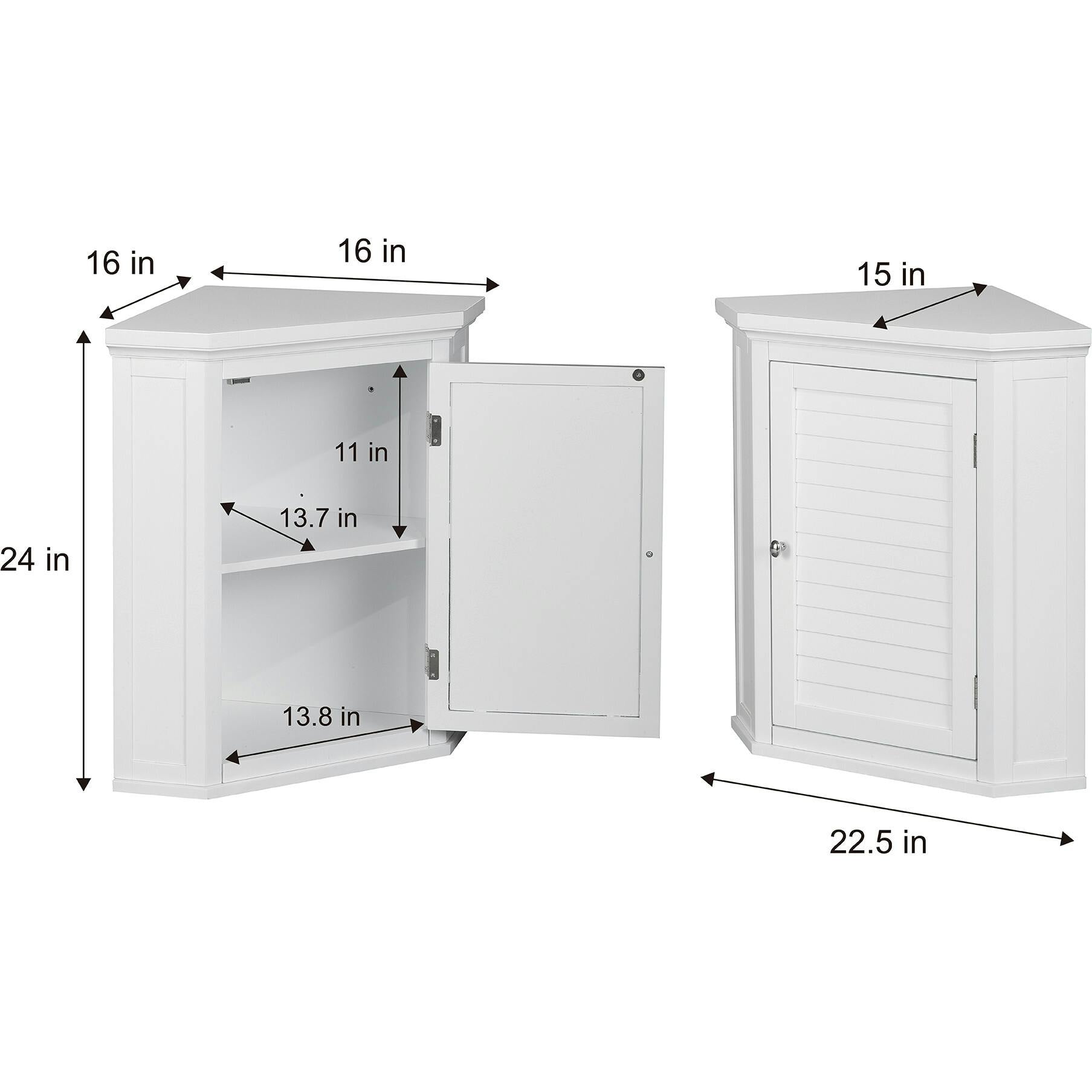Glancy Wooden Corner Wall Cabinet with Shutter Door