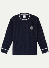 The Navy Merino Cableknit Crew