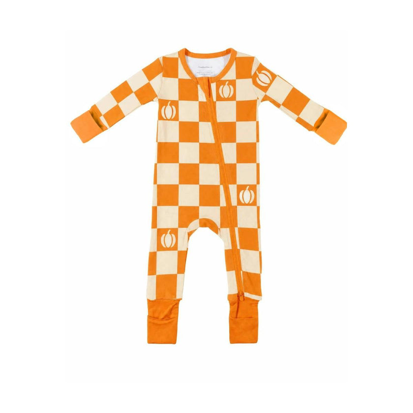 Baby Bamboo Pajamas w/ DreamCuffs® - Pumpkin Checkerboard