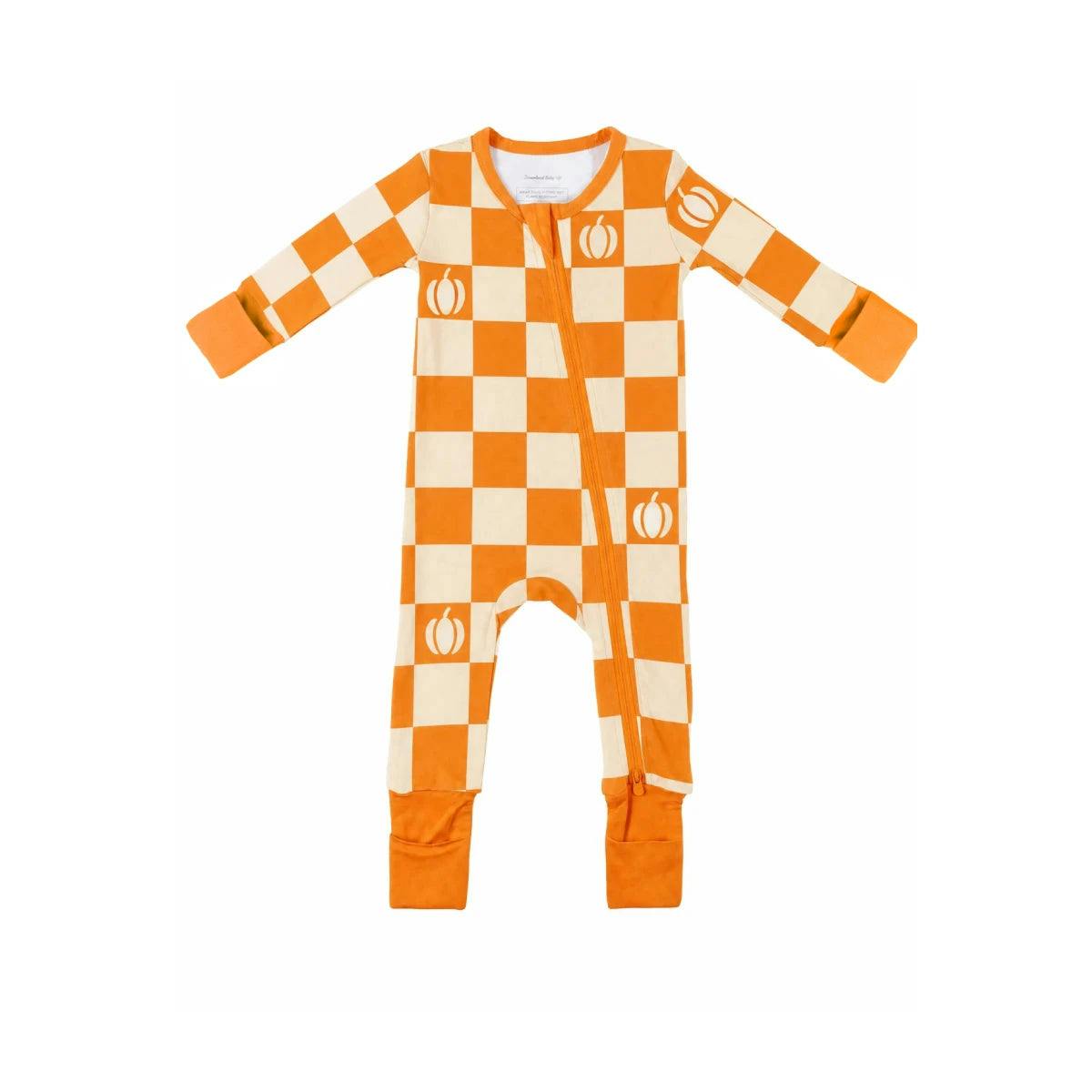 Baby Bamboo Pajamas w/ DreamCuffs® - Pumpkin Checkerboard