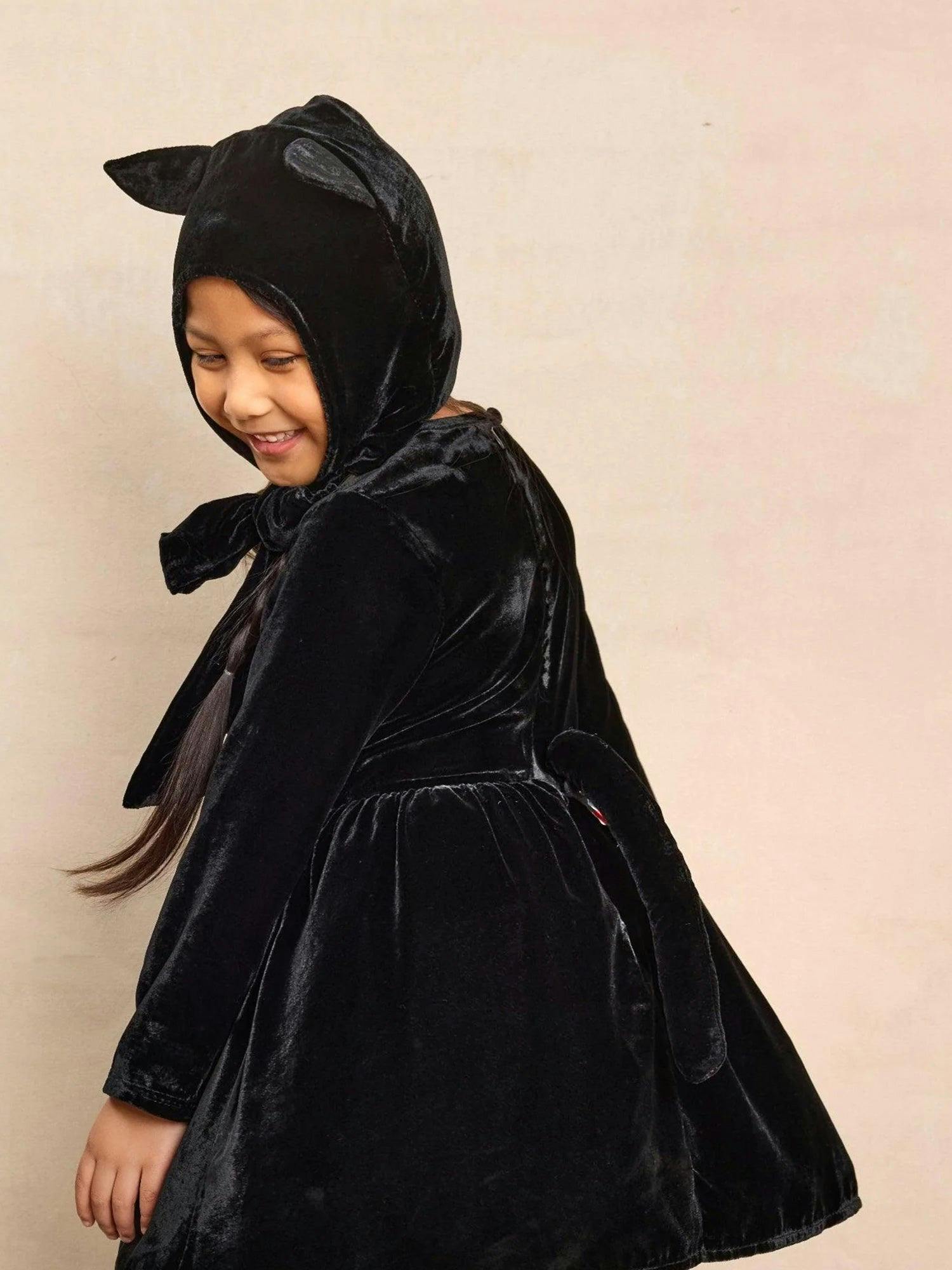 Vintage Cat Velour Bonnet & Tail For Girls