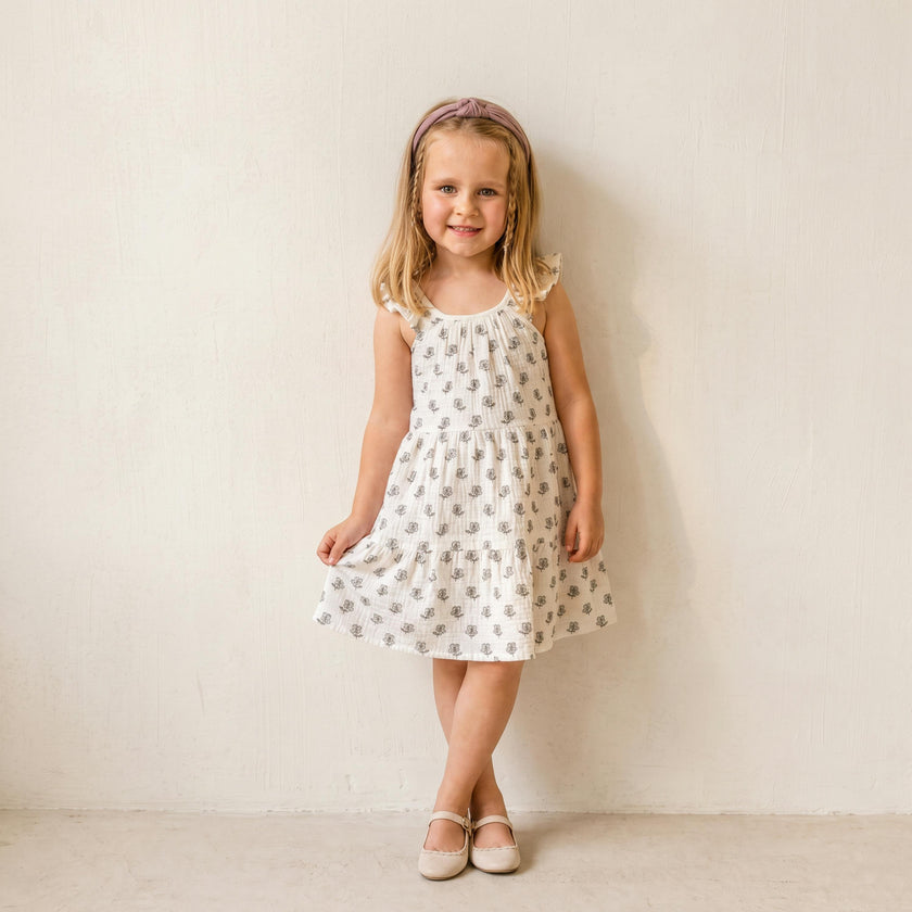Organic Ruffle Tiered Dress - Poppy