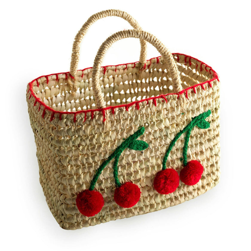Cherry Embroidered Straw Beach Bag