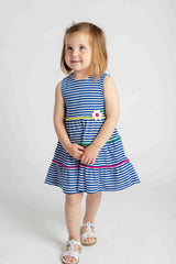 Stripe Knit Dress With Pom Poms & Flowers