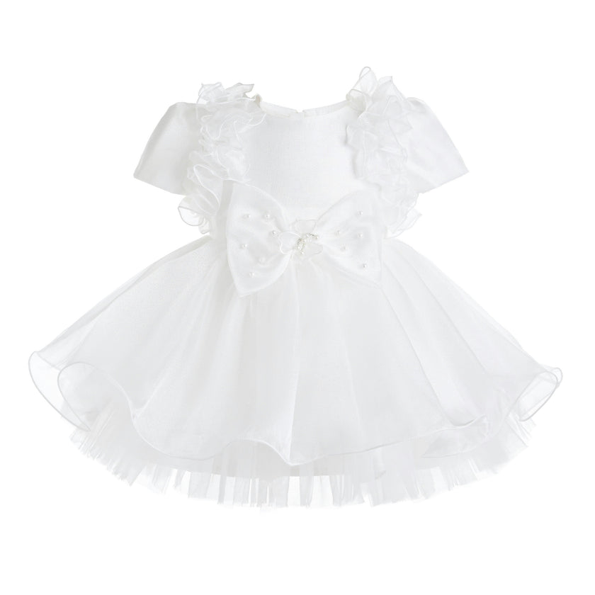 White Celestara Ruffle Bow Dress