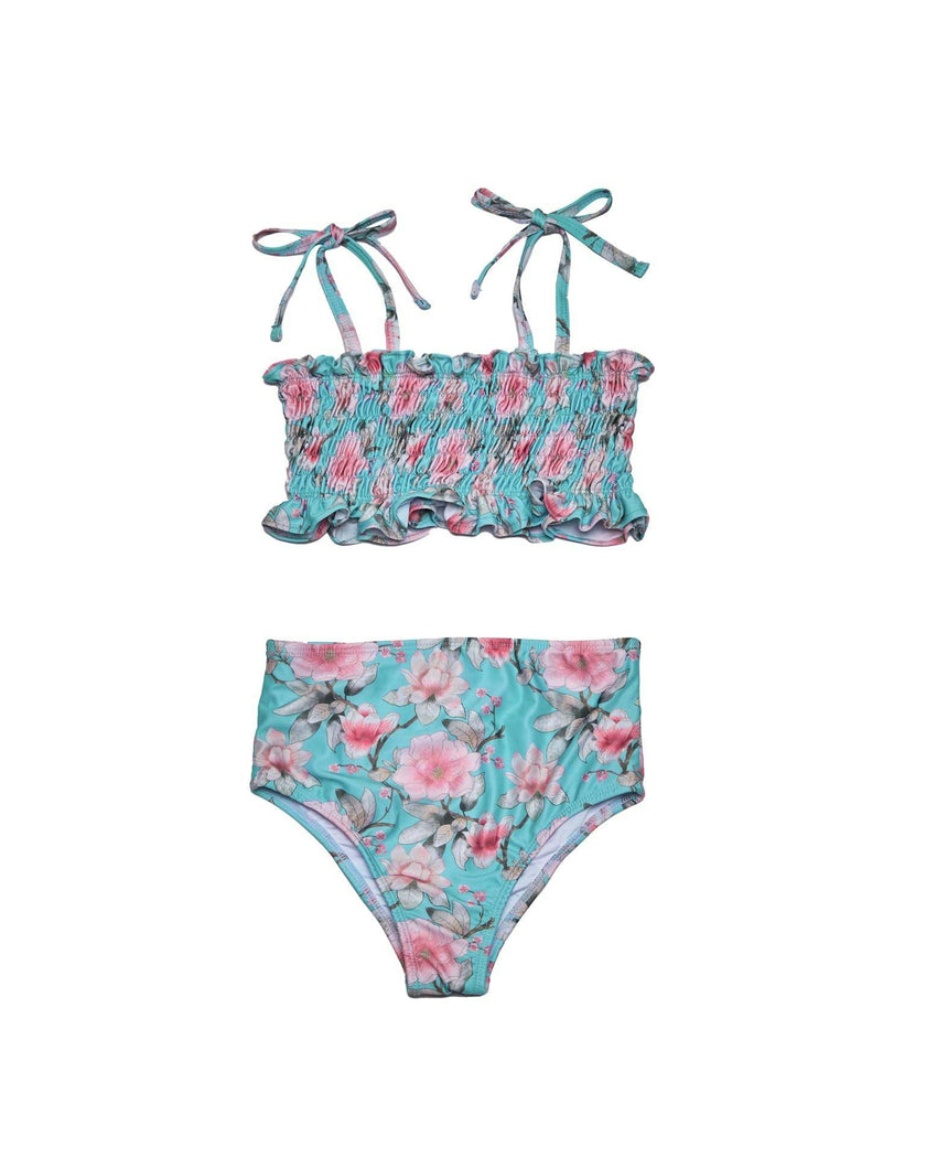 Girls Ruched Bikini Set – Adjustable Straps & High-Waisted Bottoms (Meadowlight)