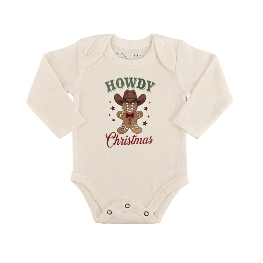 long sleeve graphic bodysuit | howdy gingerbread christmas