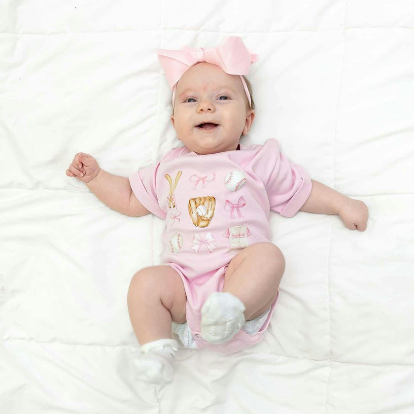 Baseball Cutie Short Sleeve Romper - Ballet