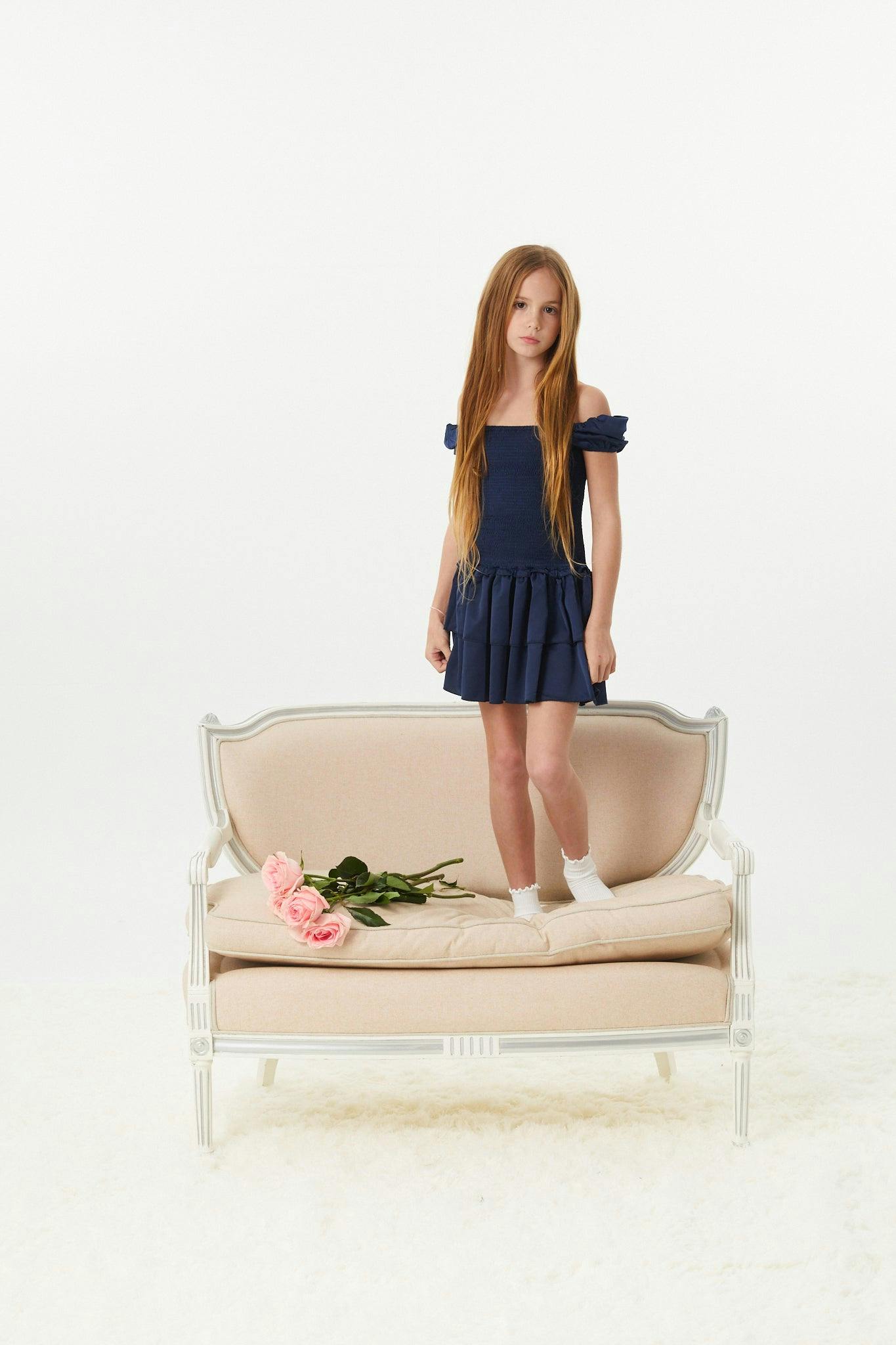 Lexi Cap Smocked Dress - Navy