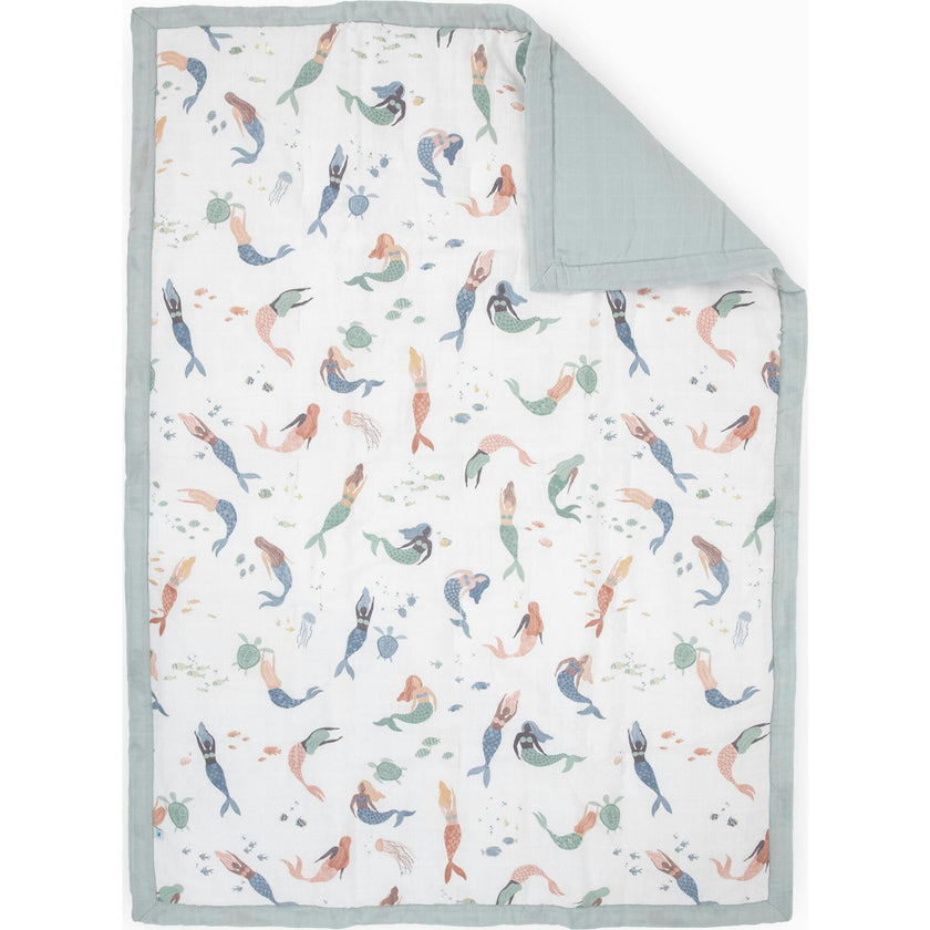 Cotton Muslin Toddler Comforter - Mermaid Party