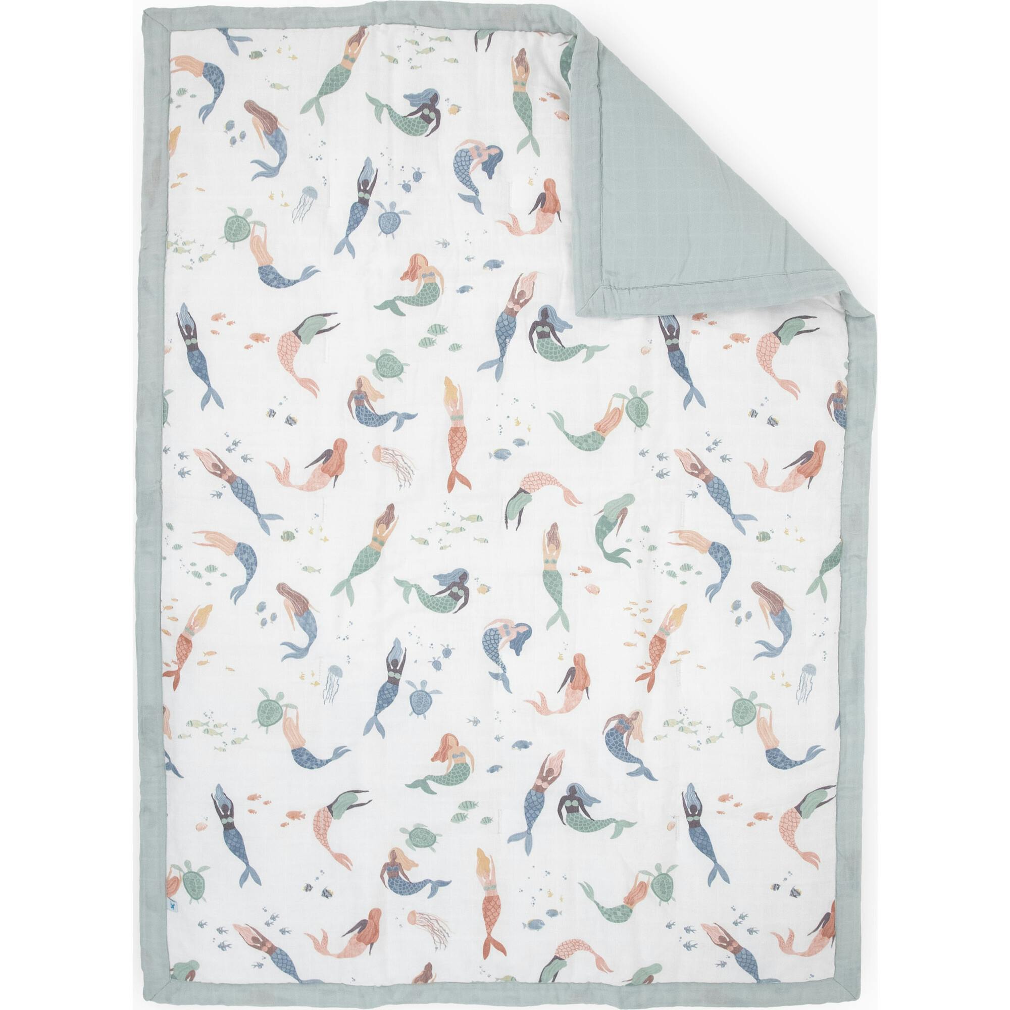 Cotton Muslin Toddler Comforter - Mermaid Party
