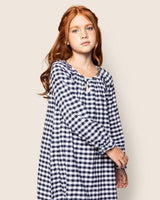 Girl's Flannel Delphine Nightgown in Navy Gingham