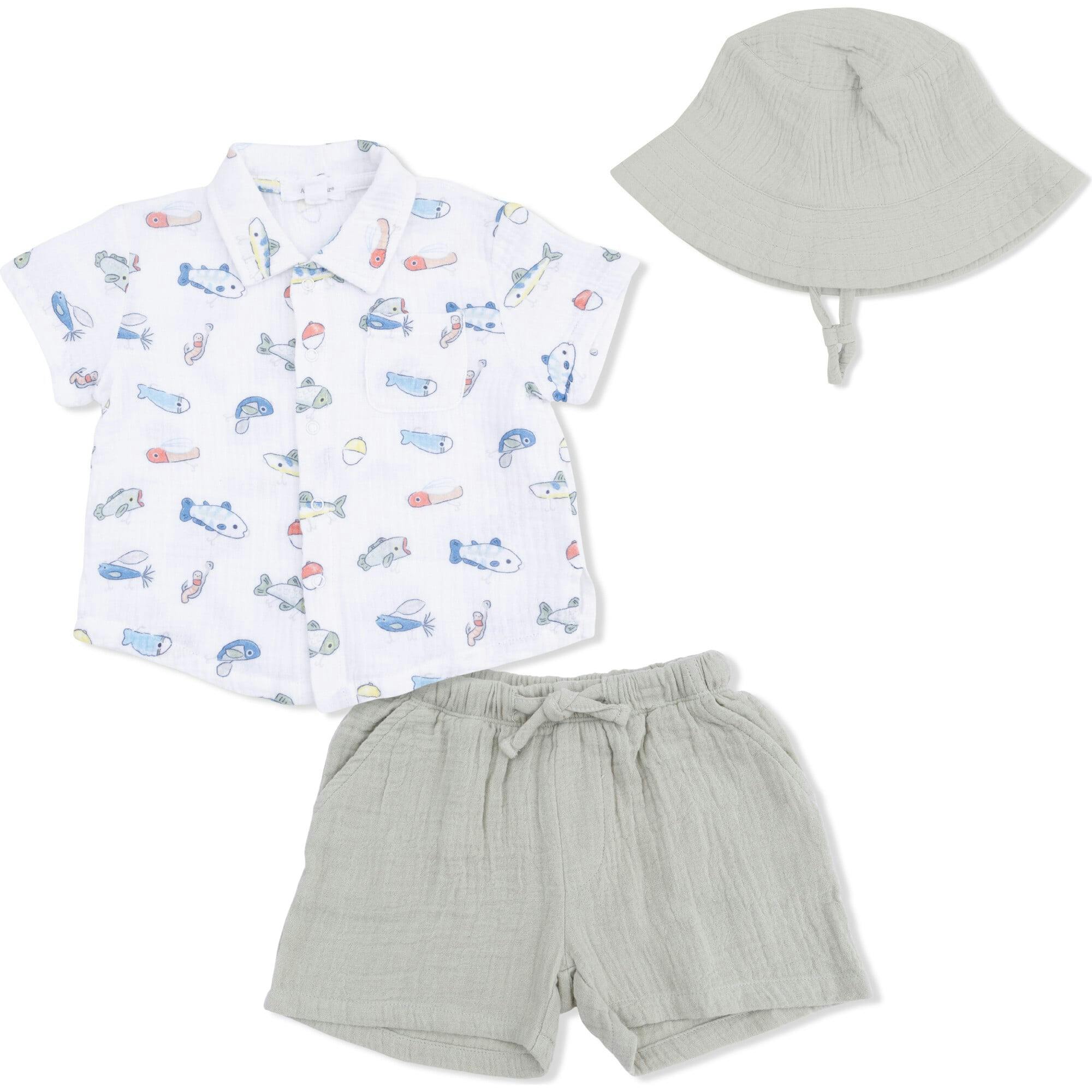 Fishing Lures - Polo Button Up with Casual Short & Bucket Hat