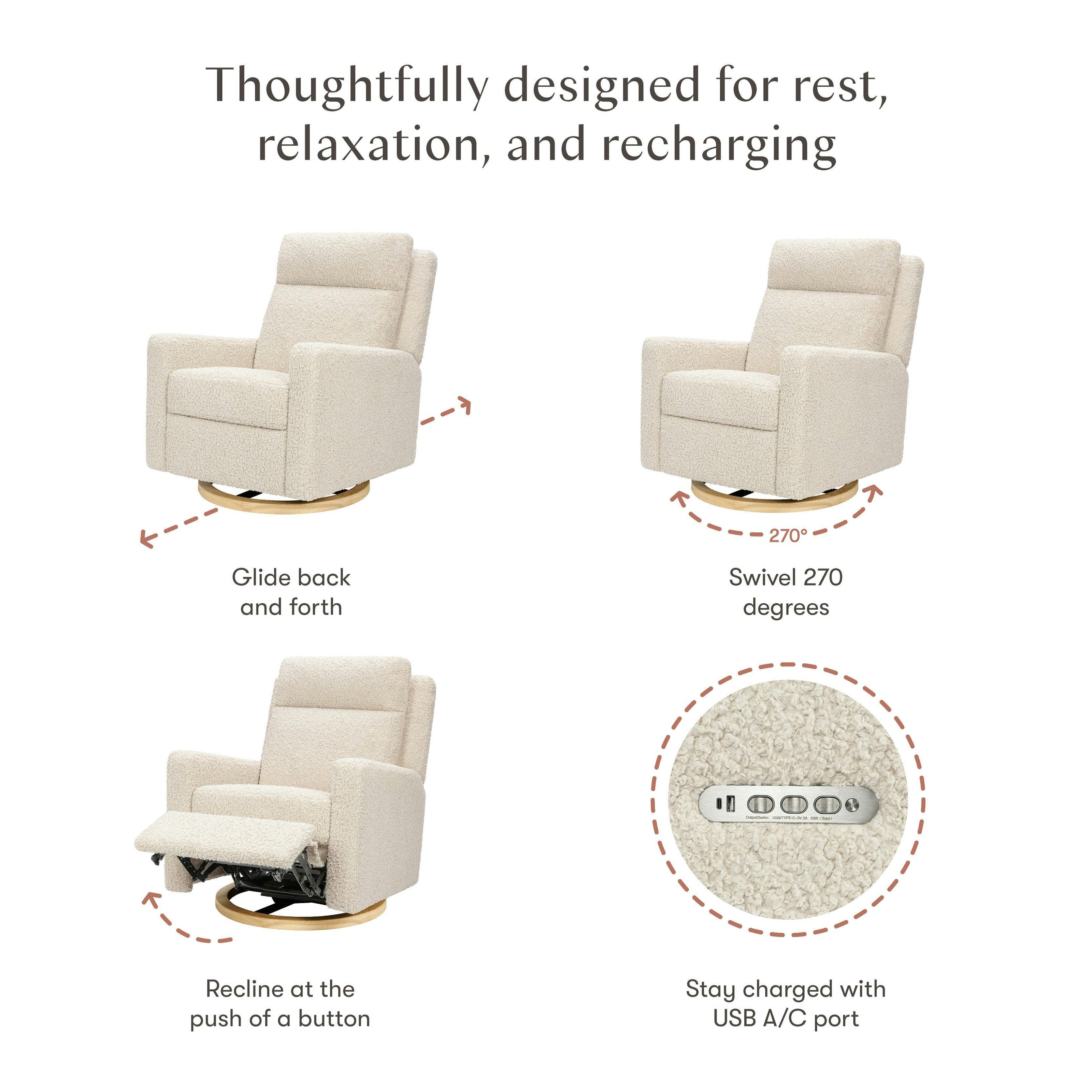 Babyletto Sigi Pro Power Recliner and Swivel Glider with Power Adjustable Headrest and Lumbar Support