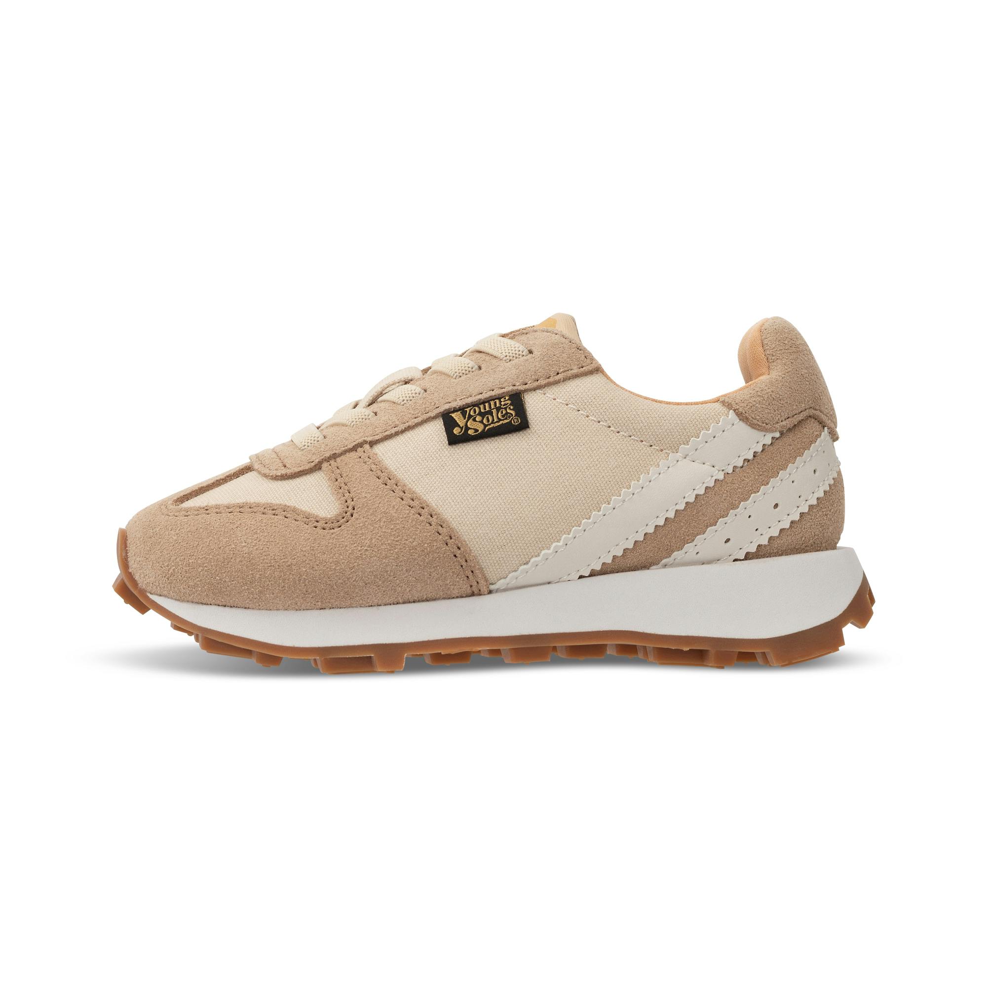 Keegan Kids Retro Runner Trainer - Ecru Textile & Suede