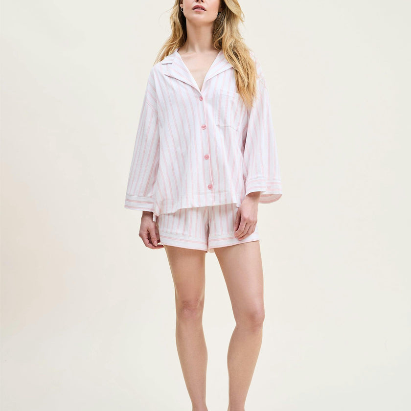 The Olivia Pima Short Set in Pink Stripe