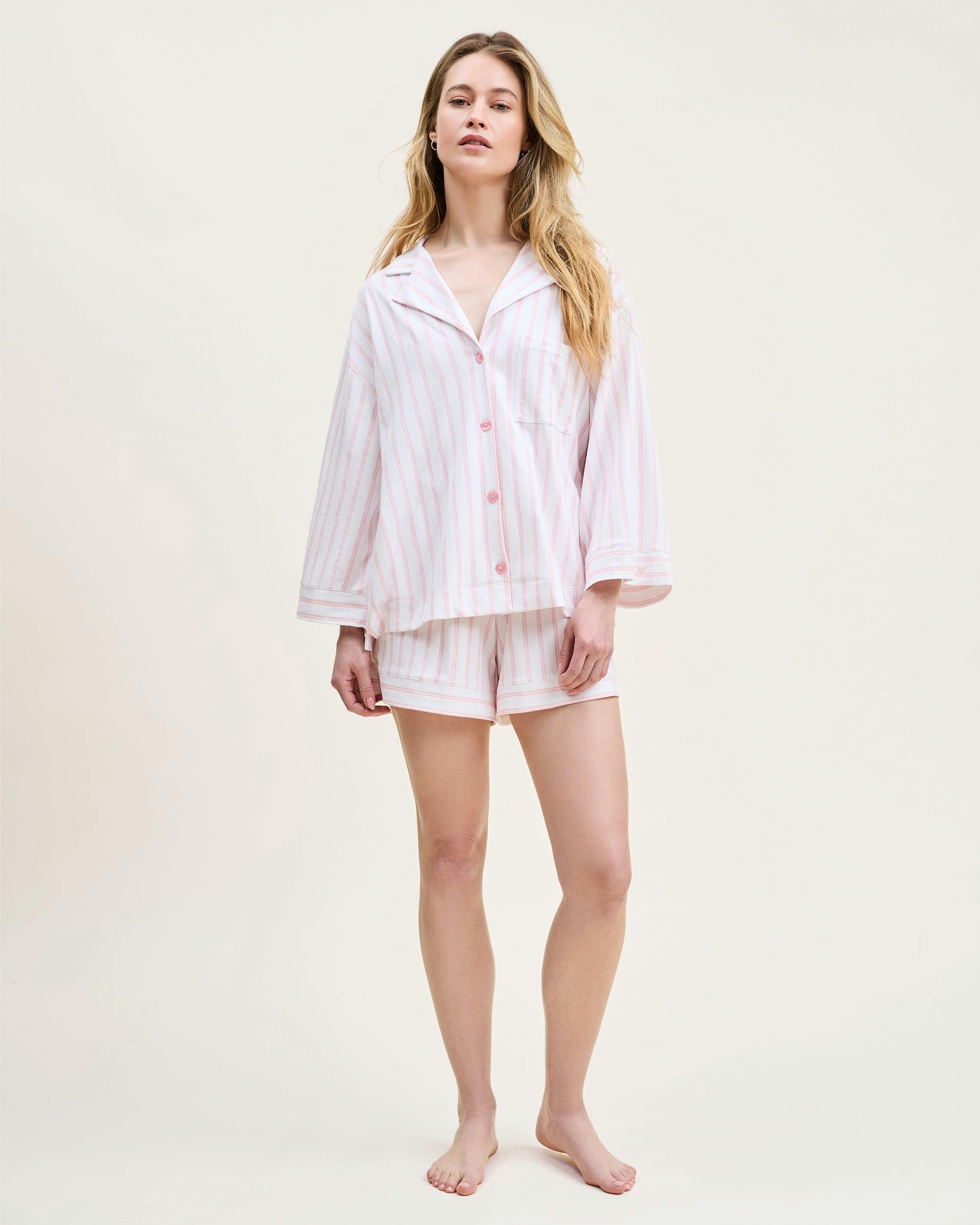 The Olivia Pima Short Set in Pink Stripe