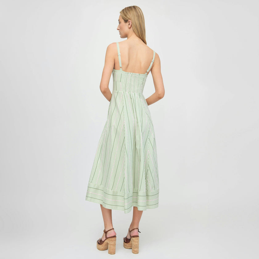 The Margot Dress - Green Jacquard Stripe