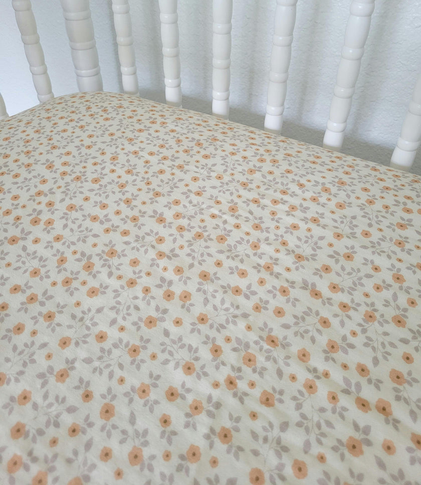 Georgia Peach Floral Muslin Crib Sheet