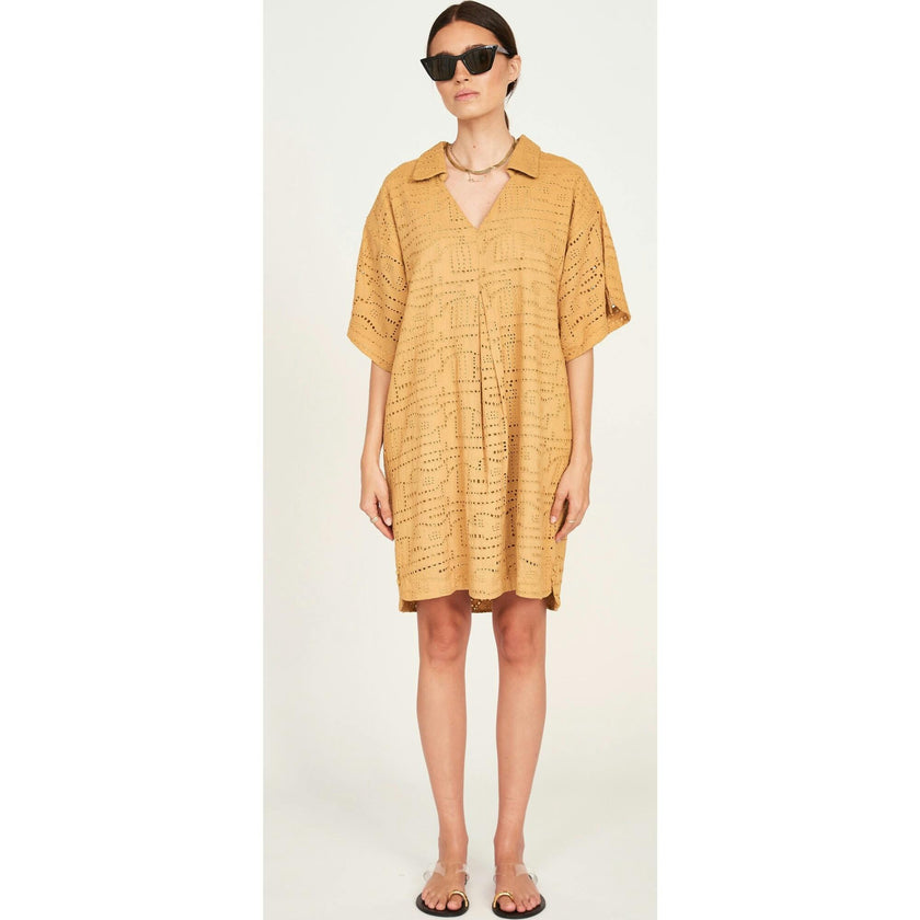 Lanai Popover Dress in Golden Eyelet