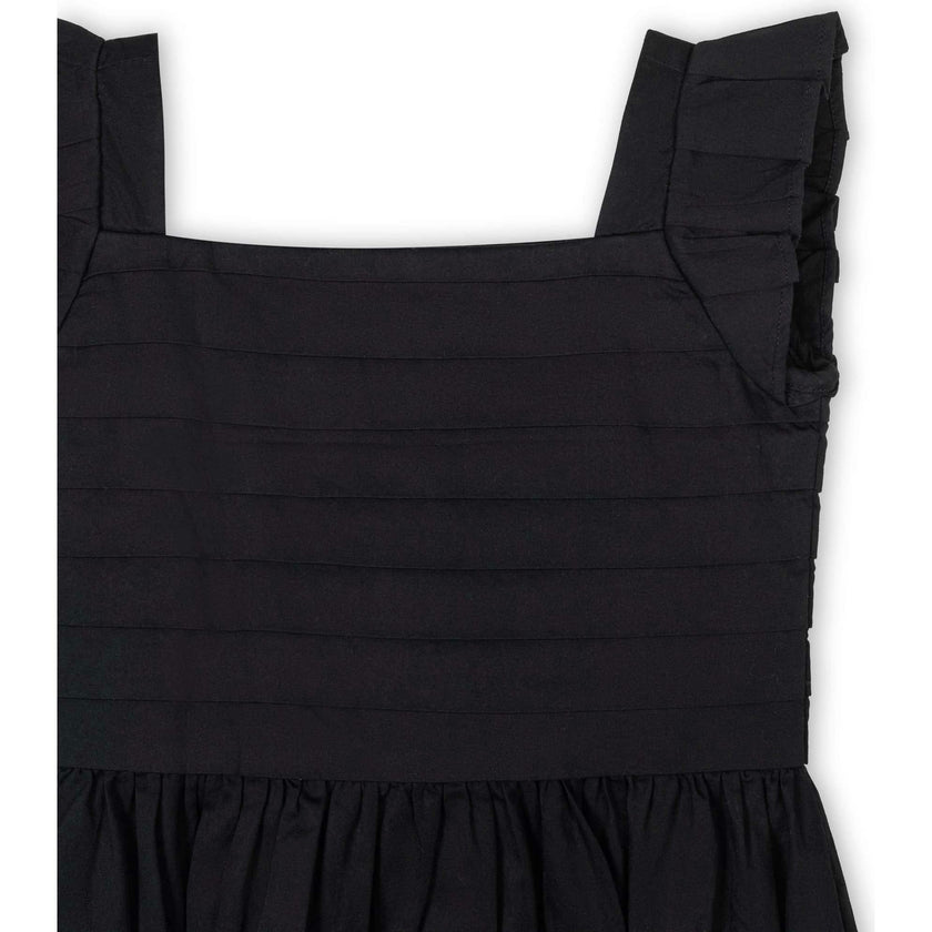 Organic Pleated Bodice Sateen Party Dress, Black