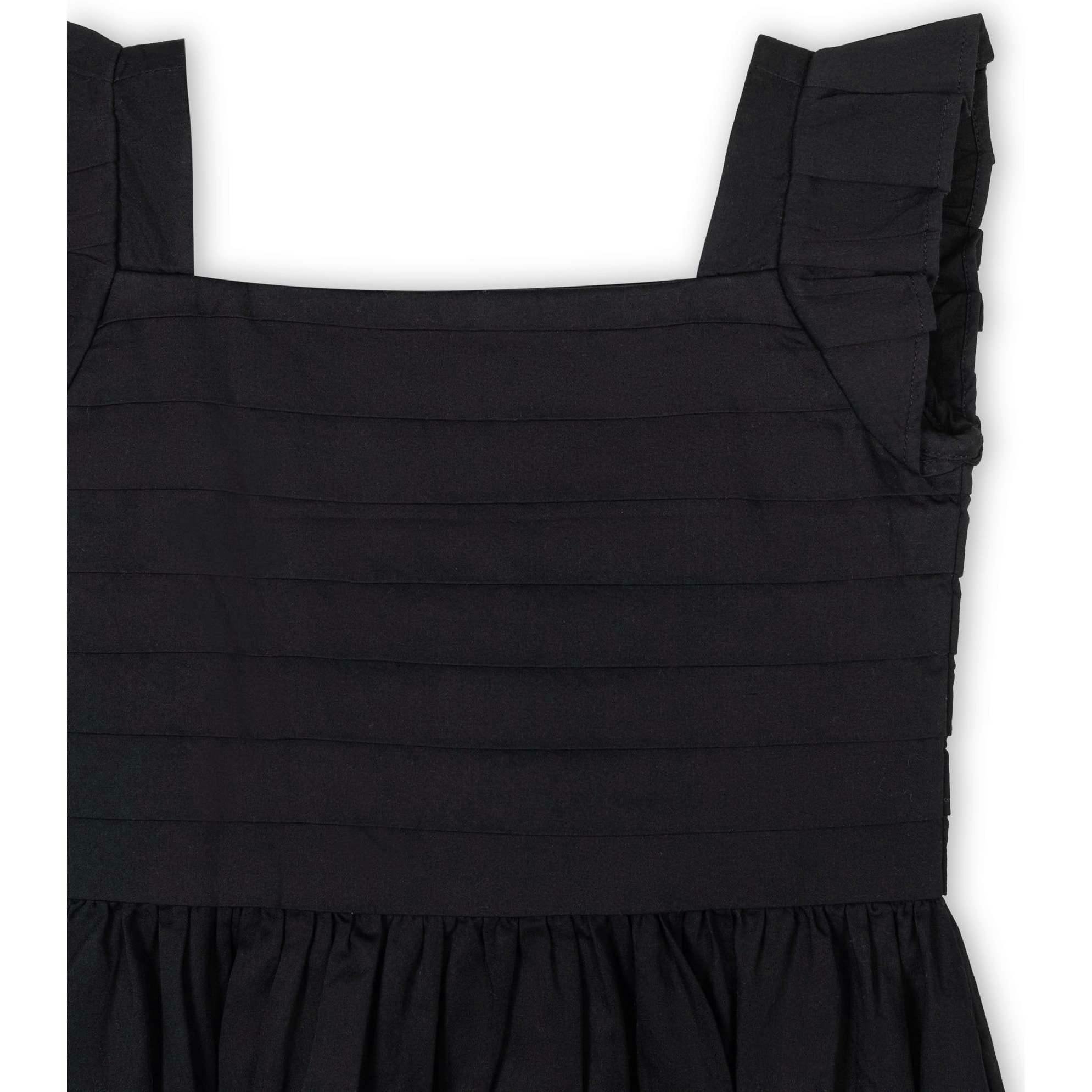 Organic Pleated Bodice Sateen Party Dress, Black