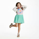 Girls Chenille Floral Sweatshirt & Tulle Tank Dress Set | Aqua