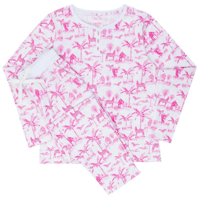 Women's Skydog Toile Pink Jersey Long PJ Set - Organic Stretch Cotton