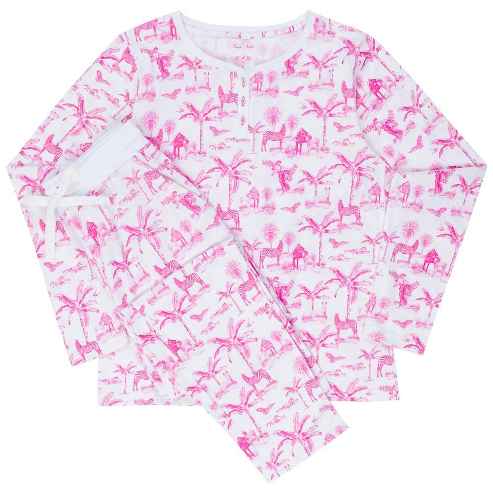 Women's Skydog Toile Pink Jersey Long PJ Set - Organic Stretch Cotton