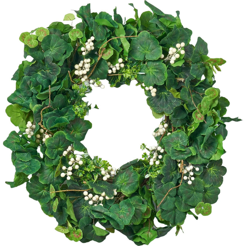 Everyday Mixed Greenery Geranium, Clover & White Berry Twig All Seasons Wreath