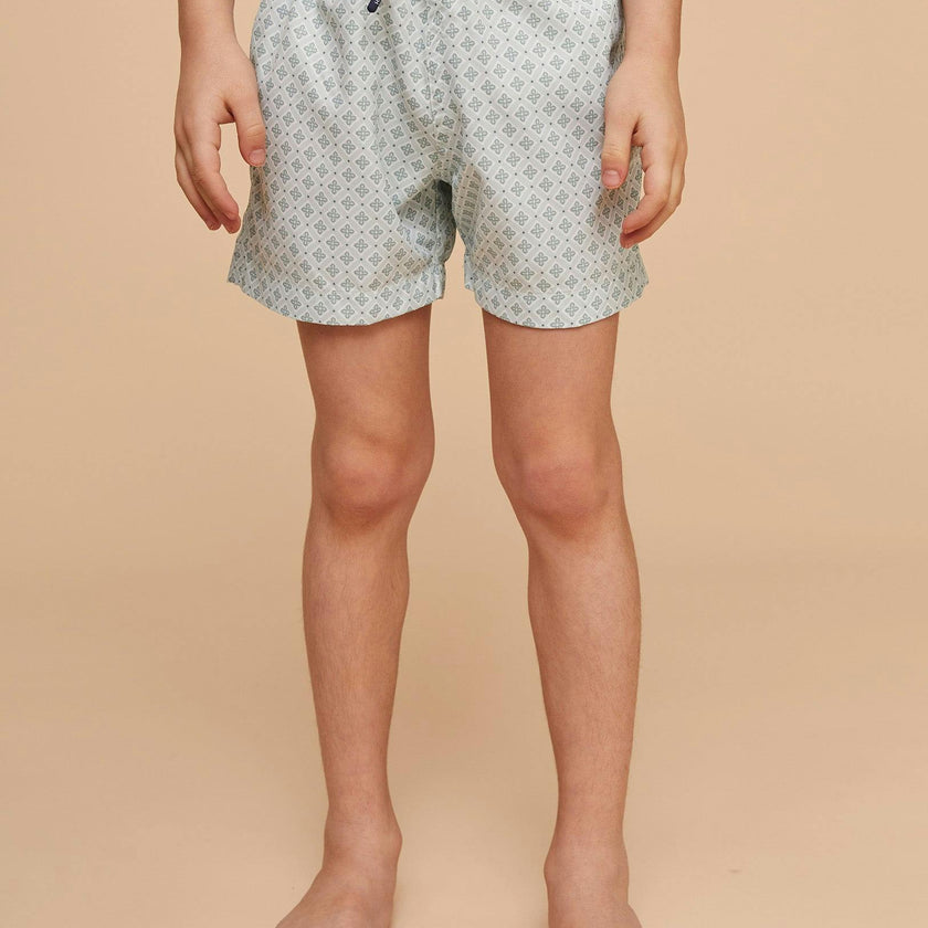 Pale Green Geo Boys' Swim Shorts
