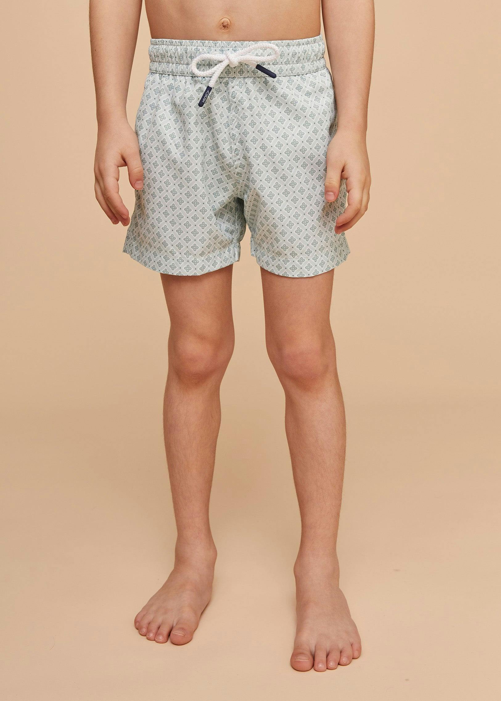 Pale Green Geo Boys' Swim Shorts