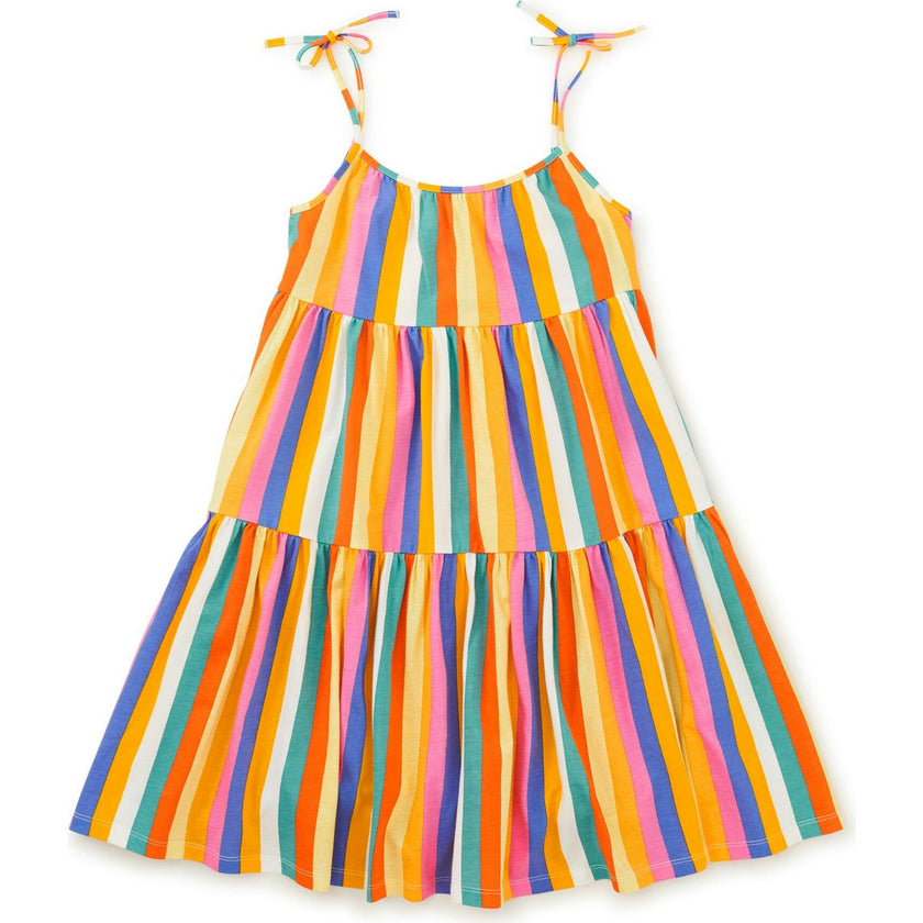 Tie Shoulder Tiered Dress, Multi
