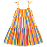 Tie Shoulder Tiered Dress, Multi