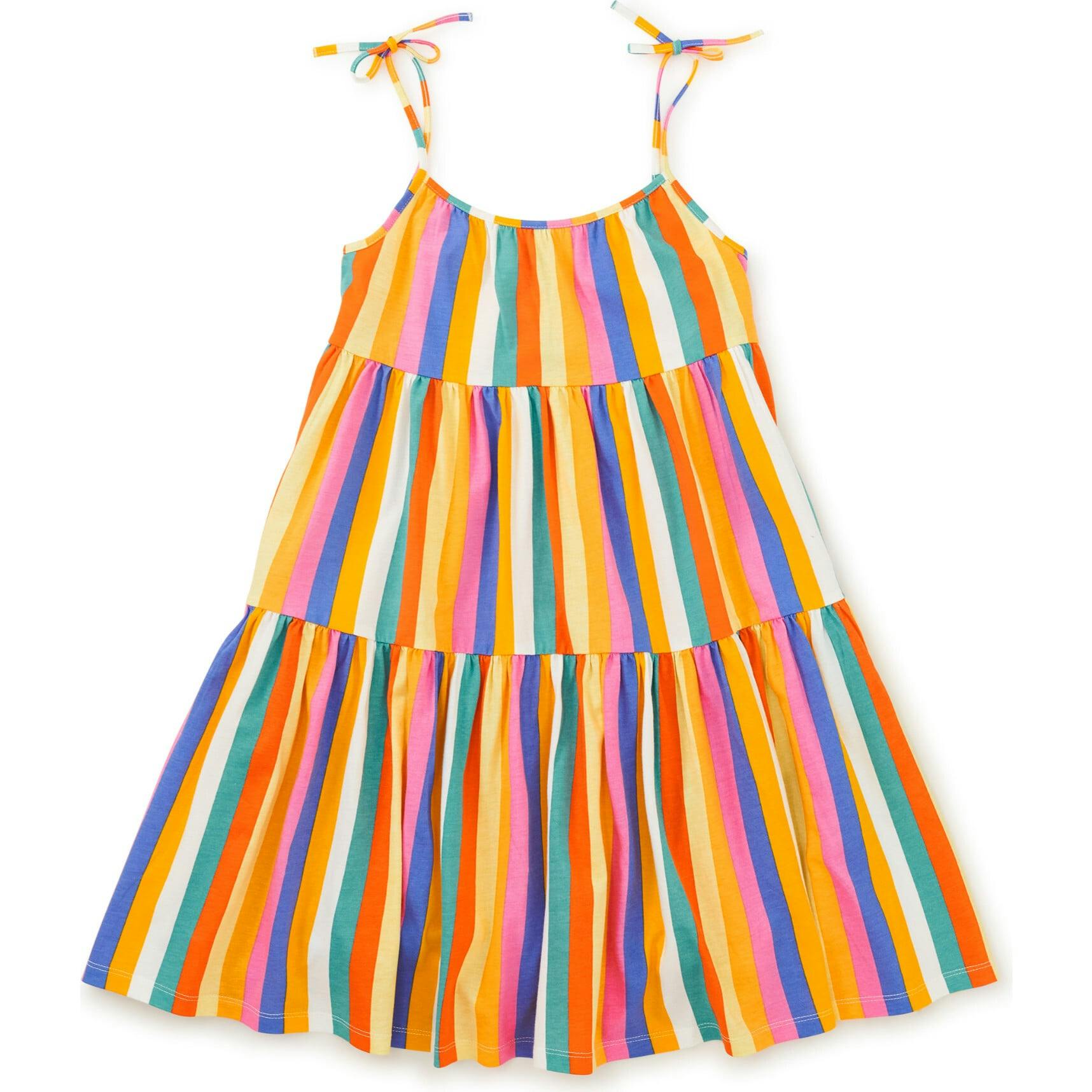 Tie Shoulder Tiered Dress, Multi