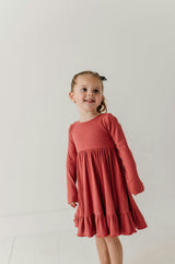 Girls Ribbed Ballet Dress in Dusty Cedar